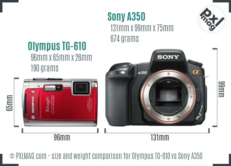 Olympus TG-610 vs Sony A350 size comparison