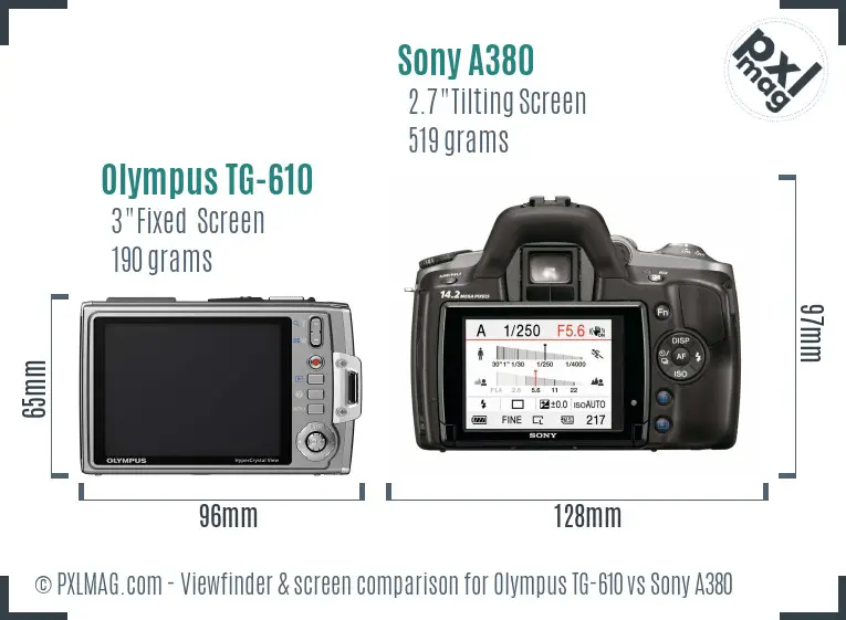 Olympus TG-610 vs Sony A380 Screen and Viewfinder comparison