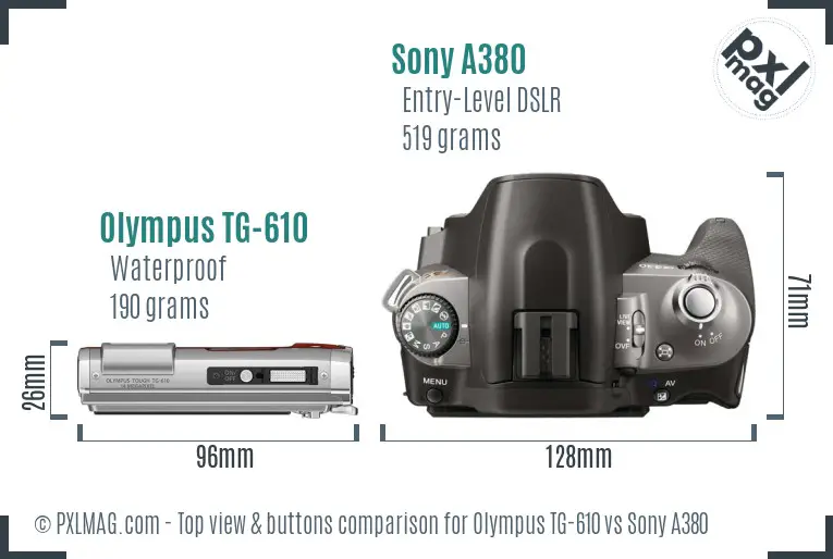 Olympus TG-610 vs Sony A380 top view buttons comparison