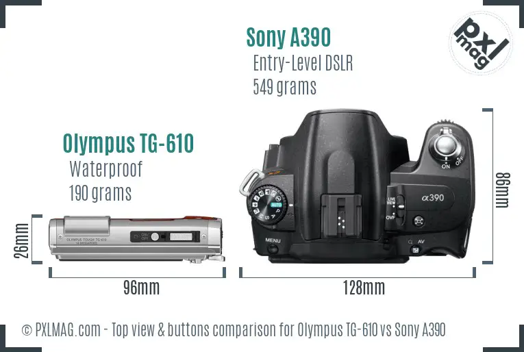 Olympus TG-610 vs Sony A390 top view buttons comparison