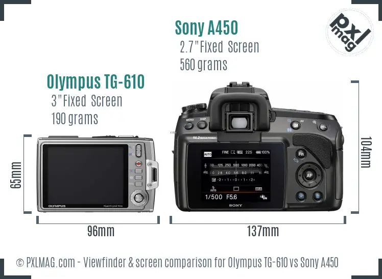 Olympus TG-610 vs Sony A450 Screen and Viewfinder comparison