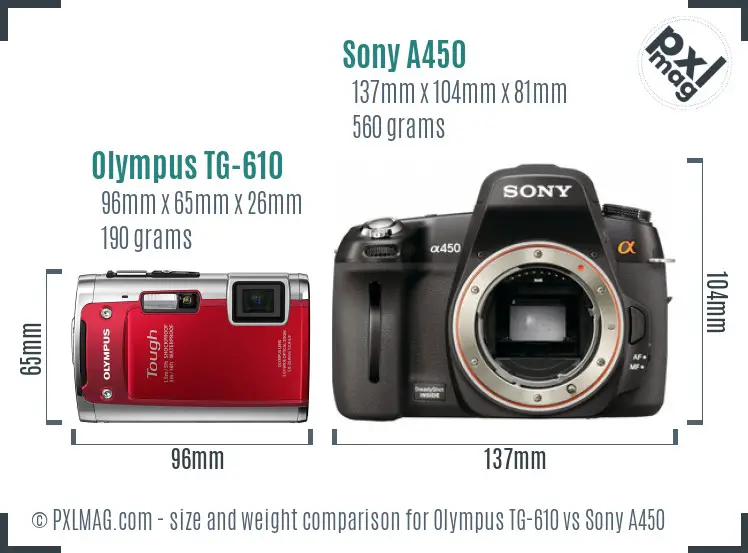 Olympus TG-610 vs Sony A450 size comparison