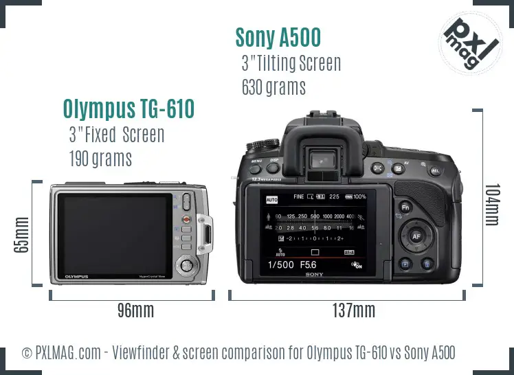 Olympus TG-610 vs Sony A500 Screen and Viewfinder comparison