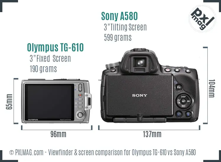 Olympus TG-610 vs Sony A580 Screen and Viewfinder comparison