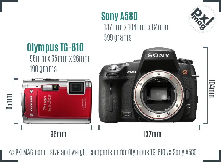 Olympus TG-610 vs Sony A580 size comparison