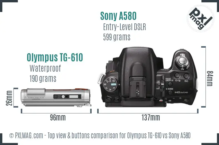 Olympus TG-610 vs Sony A580 top view buttons comparison