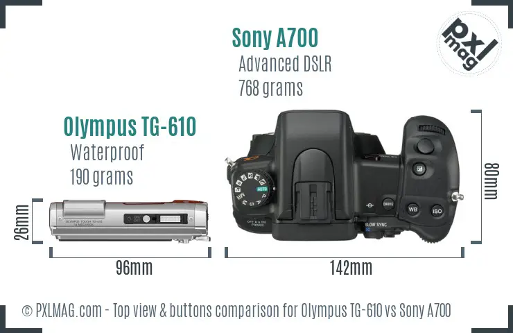 Olympus TG-610 vs Sony A700 top view buttons comparison