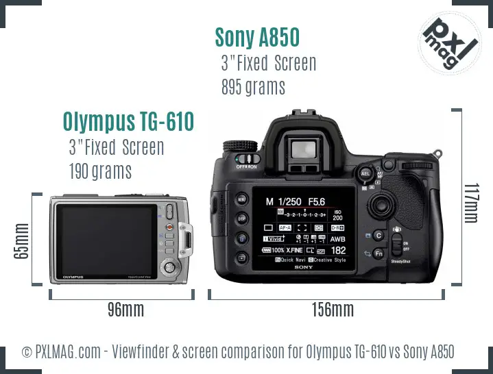 Olympus TG-610 vs Sony A850 Screen and Viewfinder comparison