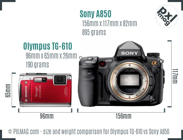 Olympus TG-610 vs Sony A850 size comparison