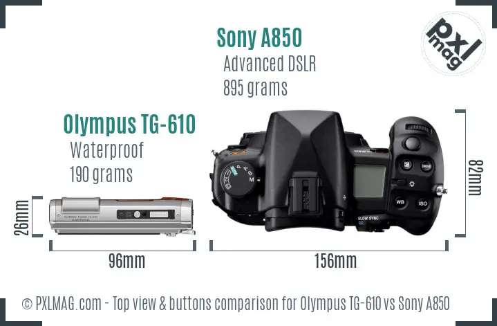 Olympus TG-610 vs Sony A850 top view buttons comparison