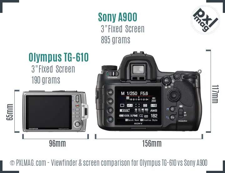 Olympus TG-610 vs Sony A900 Screen and Viewfinder comparison