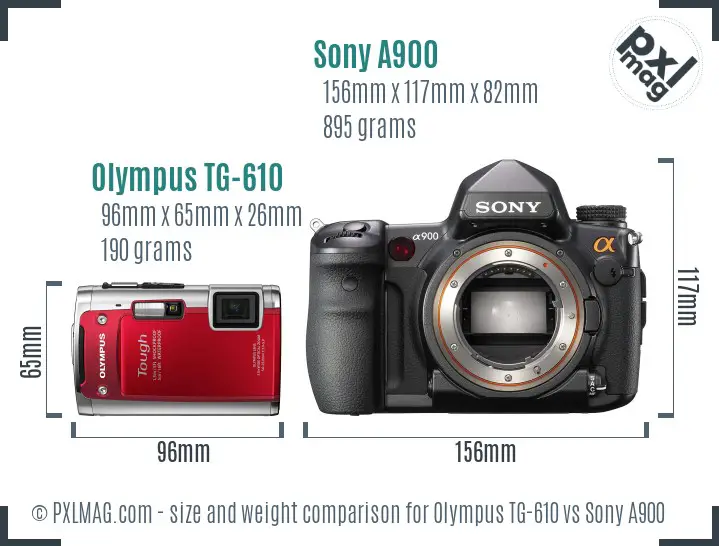 Olympus TG-610 vs Sony A900 size comparison