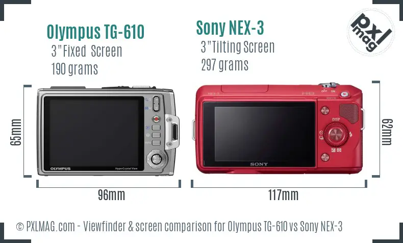 Olympus TG-610 vs Sony NEX-3 Screen and Viewfinder comparison