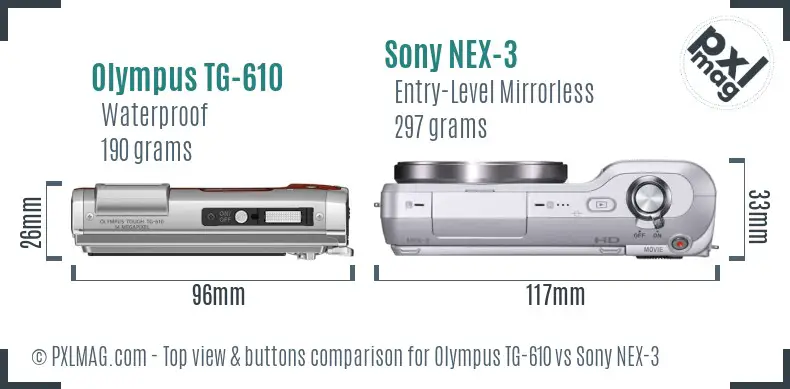 Olympus TG-610 vs Sony NEX-3 top view buttons comparison