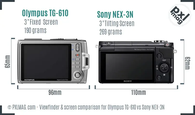 Olympus TG-610 vs Sony NEX-3N Screen and Viewfinder comparison