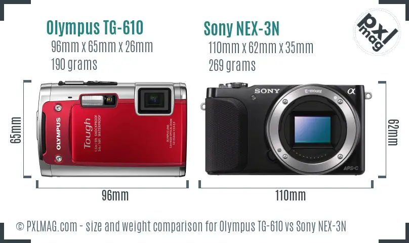 Olympus TG-610 vs Sony NEX-3N size comparison