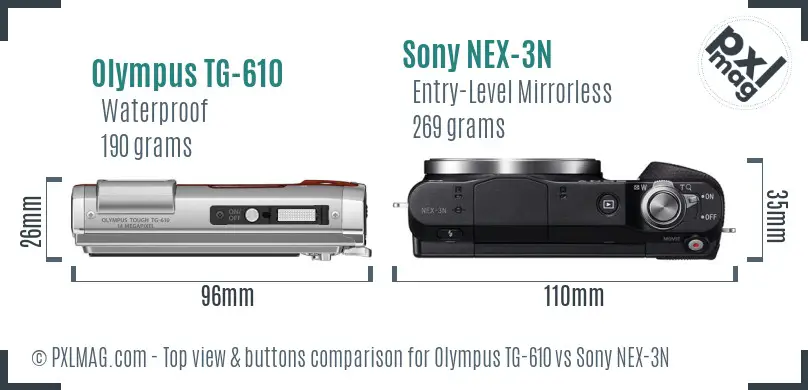 Olympus TG-610 vs Sony NEX-3N top view buttons comparison