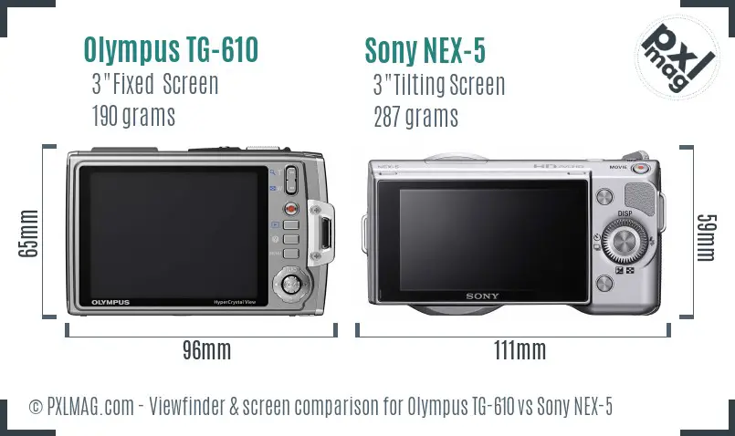 Olympus TG-610 vs Sony NEX-5 Screen and Viewfinder comparison