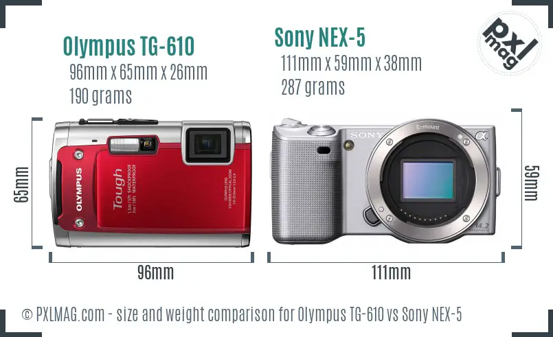 Olympus TG-610 vs Sony NEX-5 size comparison