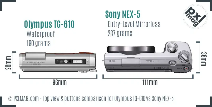 Olympus TG-610 vs Sony NEX-5 top view buttons comparison