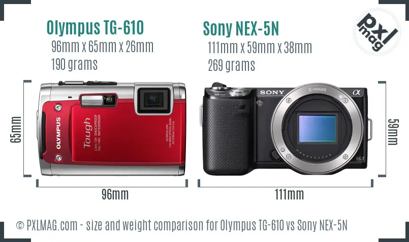 Olympus TG-610 vs Sony NEX-5N size comparison