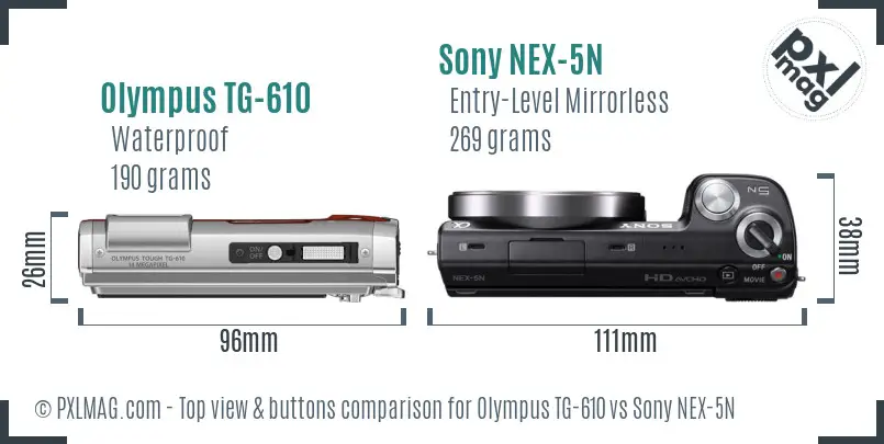 Olympus TG-610 vs Sony NEX-5N top view buttons comparison