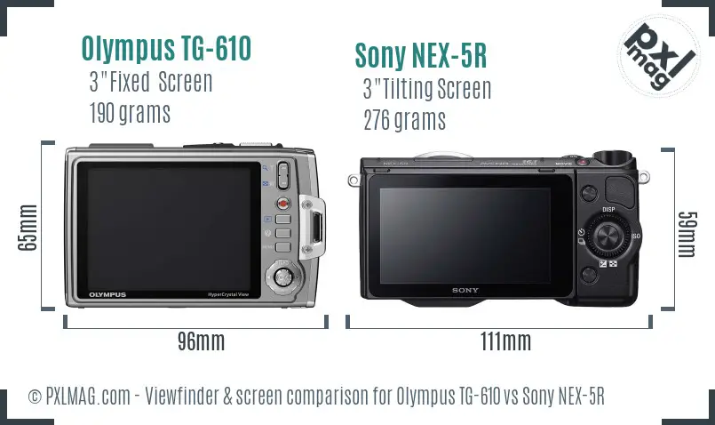 Olympus TG-610 vs Sony NEX-5R Screen and Viewfinder comparison