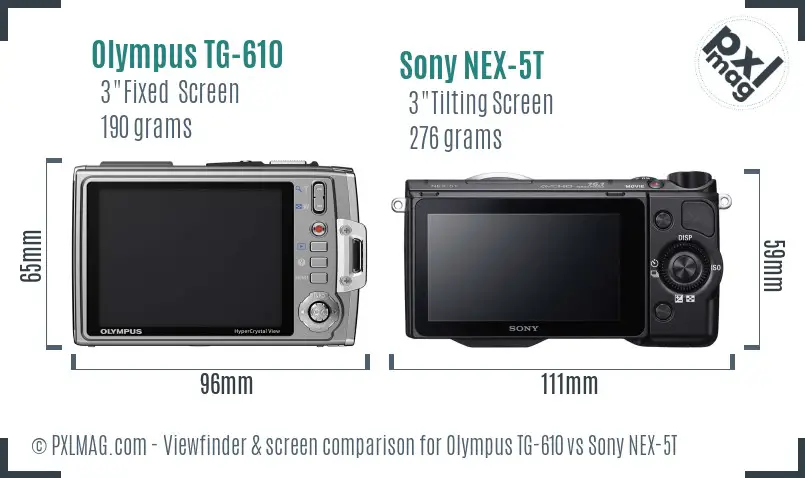 Olympus TG-610 vs Sony NEX-5T Screen and Viewfinder comparison