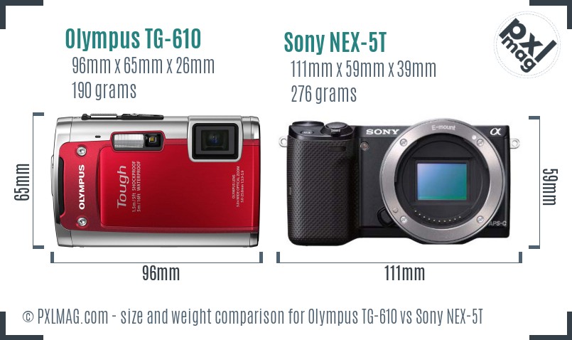 Olympus TG-610 vs Sony NEX-5T size comparison