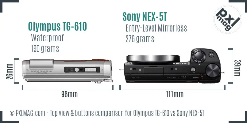 Olympus TG-610 vs Sony NEX-5T top view buttons comparison