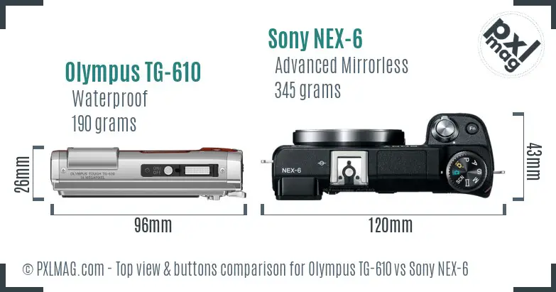 Olympus TG-610 vs Sony NEX-6 top view buttons comparison