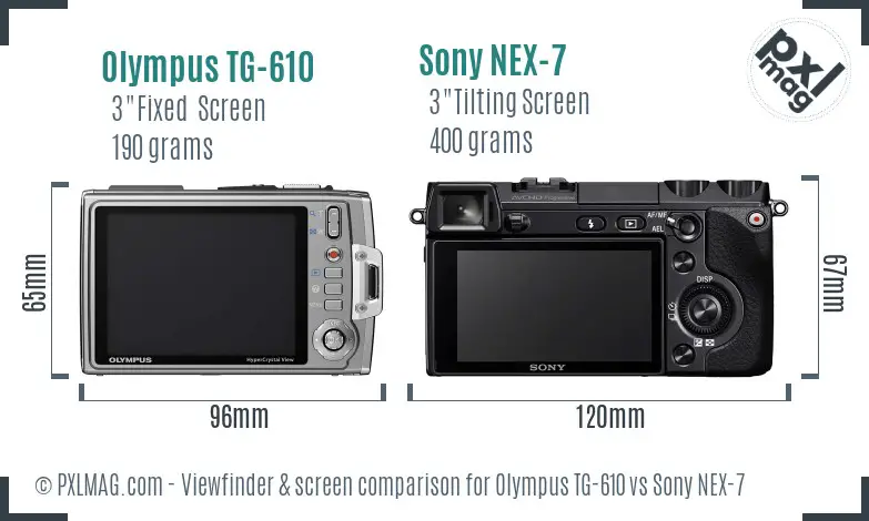 Olympus TG-610 vs Sony NEX-7 Screen and Viewfinder comparison