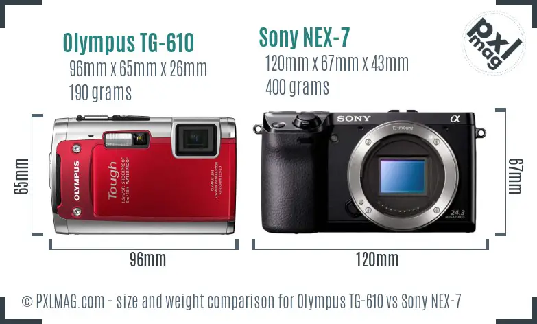 Olympus TG-610 vs Sony NEX-7 size comparison