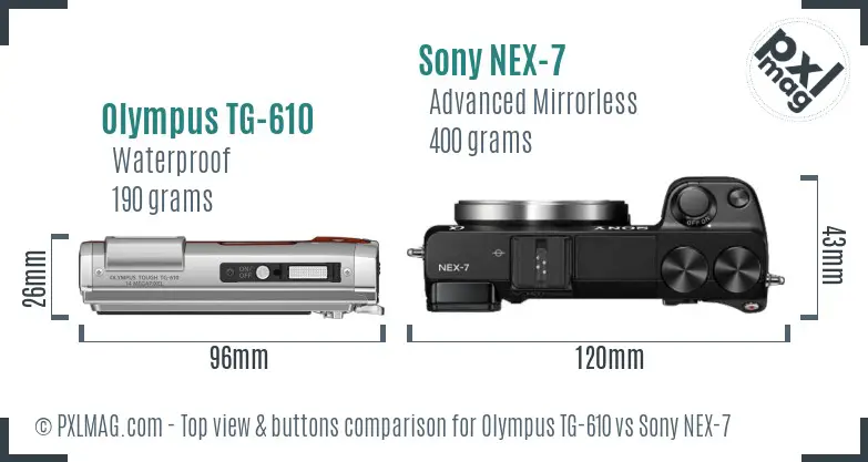 Olympus TG-610 vs Sony NEX-7 top view buttons comparison