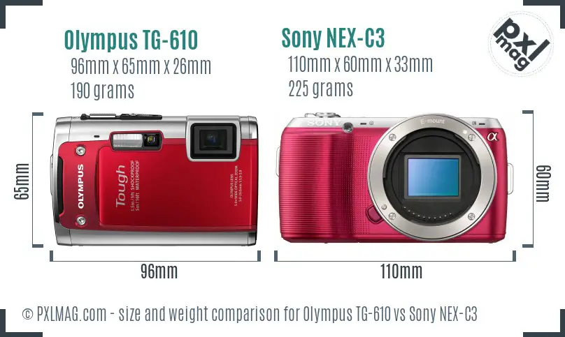 Olympus TG-610 vs Sony NEX-C3 size comparison