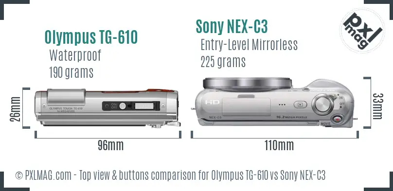 Olympus TG-610 vs Sony NEX-C3 top view buttons comparison