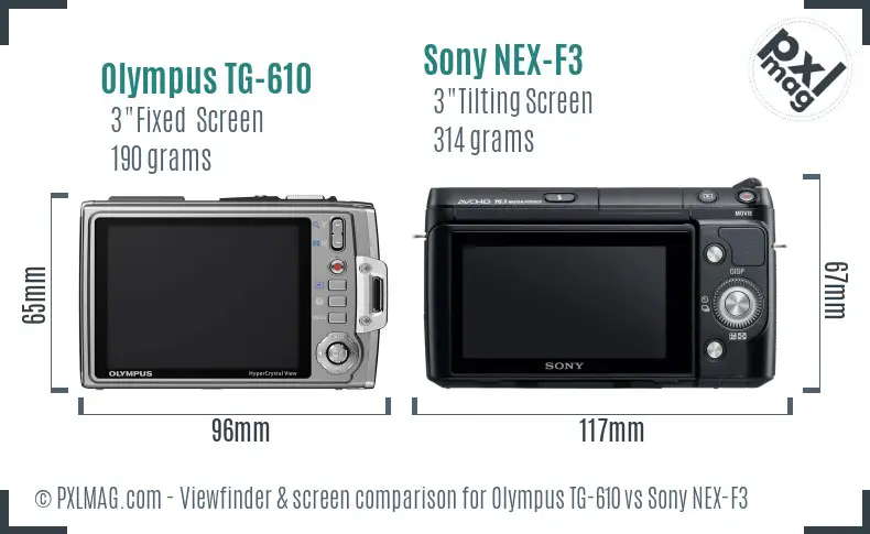 Olympus TG-610 vs Sony NEX-F3 Screen and Viewfinder comparison