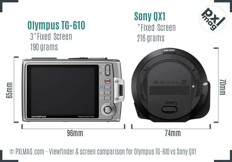 Olympus TG-610 vs Sony QX1 Screen and Viewfinder comparison