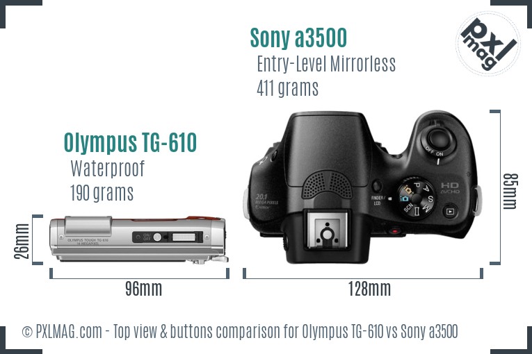 Olympus TG-610 vs Sony a3500 top view buttons comparison