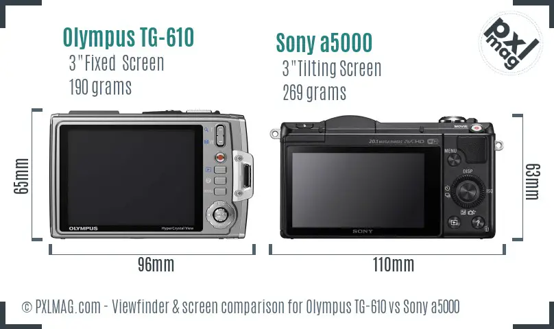 Olympus TG-610 vs Sony a5000 Screen and Viewfinder comparison