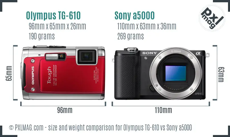 Olympus TG-610 vs Sony a5000 size comparison