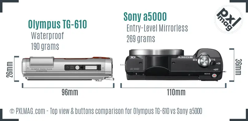 Olympus TG-610 vs Sony a5000 top view buttons comparison