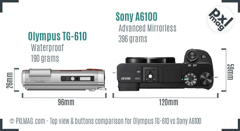 Olympus TG-610 vs Sony A6100 top view buttons comparison