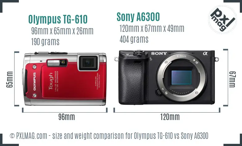 Olympus TG-610 vs Sony A6300 size comparison