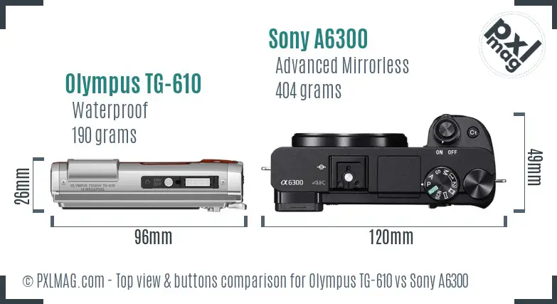 Olympus TG-610 vs Sony A6300 top view buttons comparison