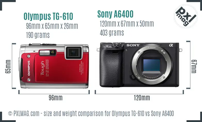 Olympus TG-610 vs Sony A6400 size comparison
