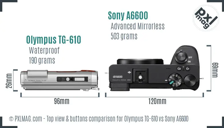 Olympus TG-610 vs Sony A6600 top view buttons comparison