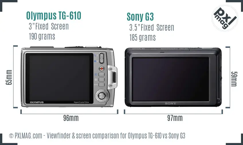 Olympus TG-610 vs Sony G3 Screen and Viewfinder comparison