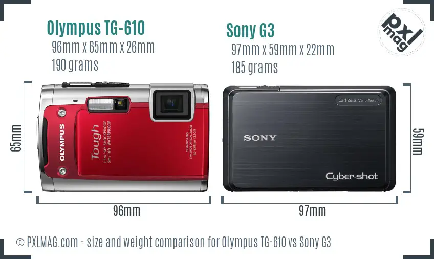 Olympus TG-610 vs Sony G3 size comparison