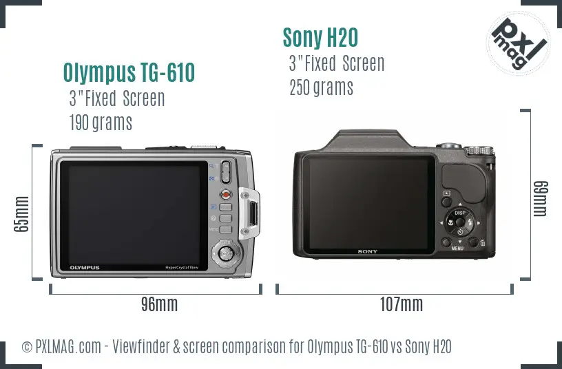 Olympus TG-610 vs Sony H20 Screen and Viewfinder comparison